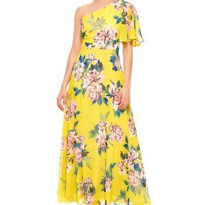 Yellow Floral Eliza J One-Shoulder Dress Size 14